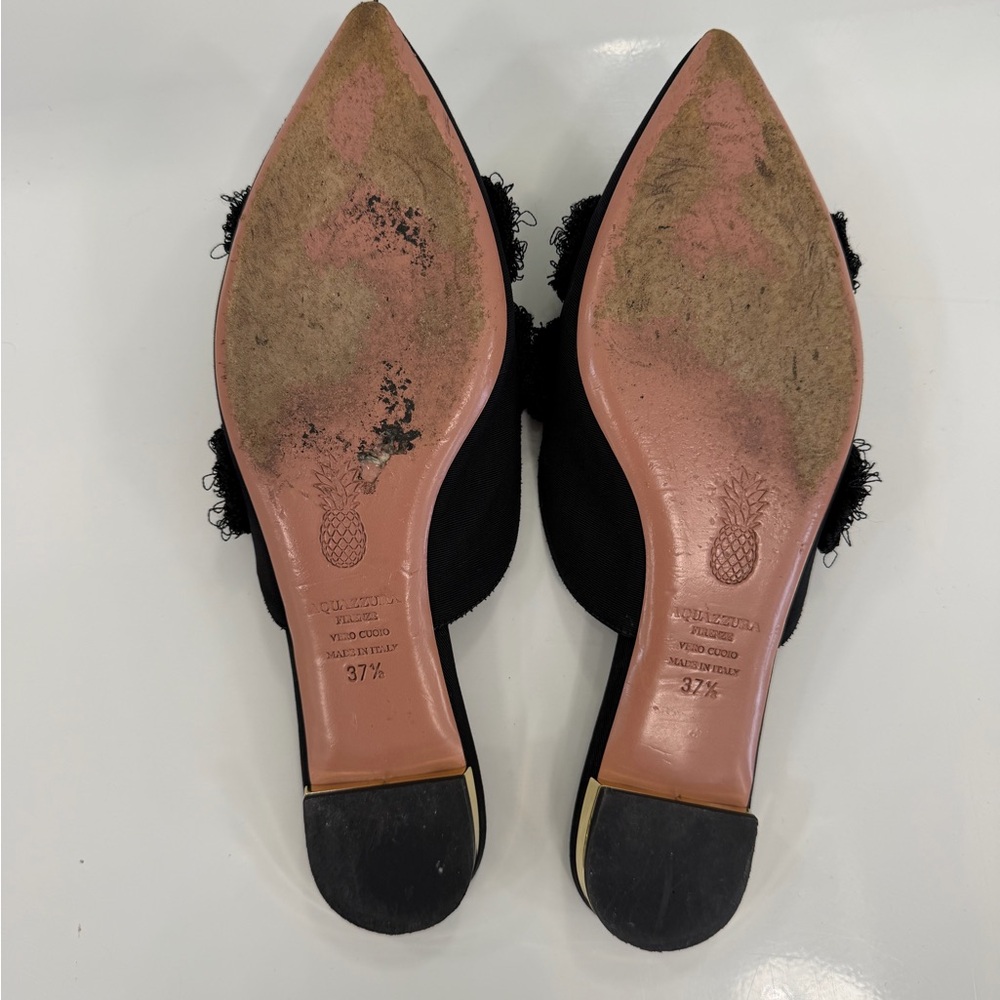 Aquazzura Black and Gold Fringe Stud Pointed Slide Mules - Picture 5 of 8
